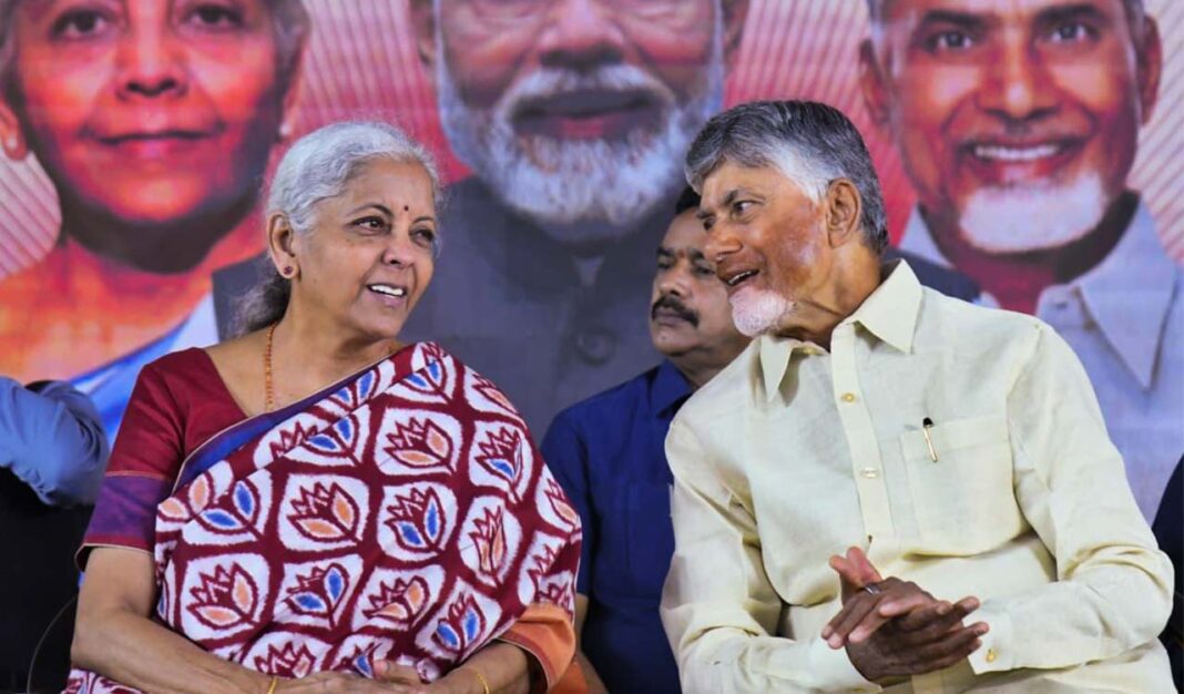 అమరావతిలో కొత్త PSU బ్యాంక్ మరియు ఇన్సూరెన్స్ కార్యాలయాలకు FM సీతారామన్ మరియు CM నాయుడు శంకుస్థాపన చేశారు
