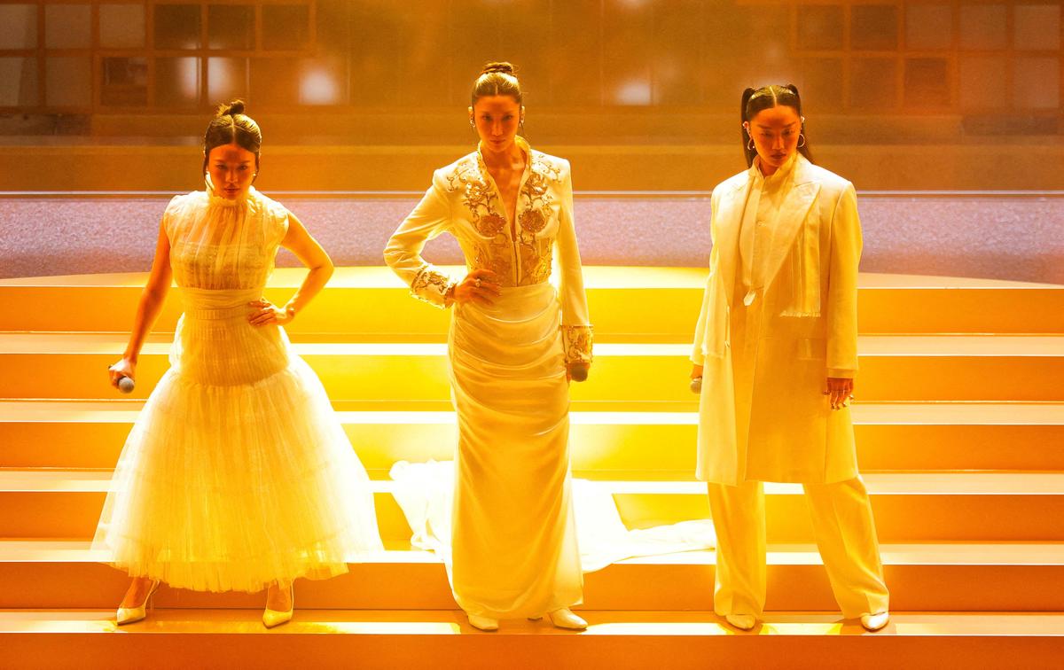 Rei Ami, EJAE, and Audrey Nuna from ‘KPop Demon Hunters’ perform on stage during the Oscars show at the 98th Academy Awards in Hollywood, Los Angeles