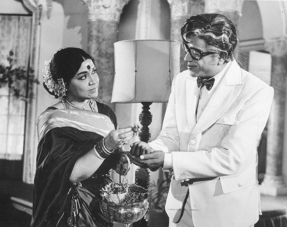 Sowcar Janaki and Thengai Srinivasan in `Kaliyuga Kannan' (Tamil).