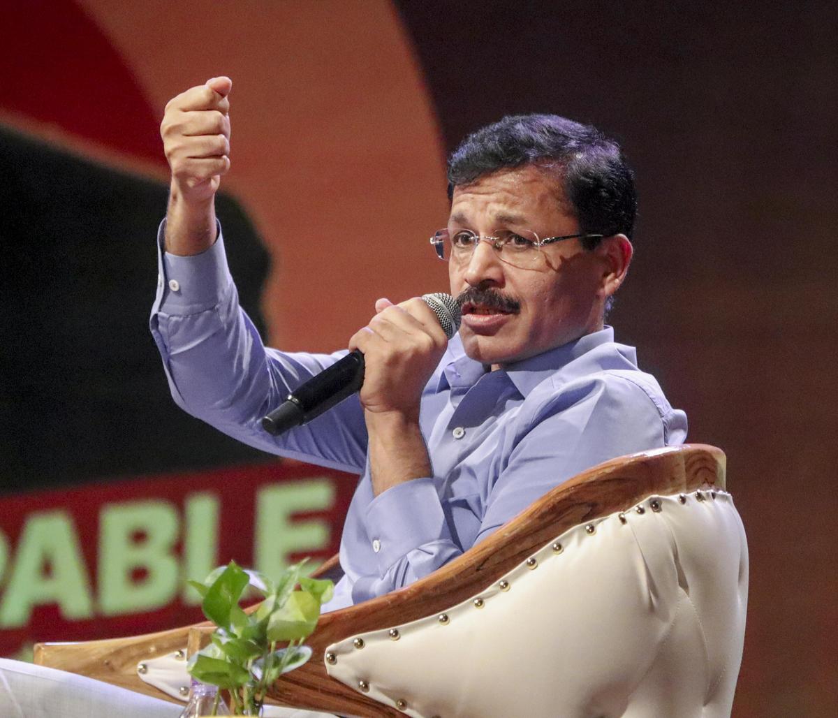 Maharashtra FDA commissioner Tukaram Mundhe addressing a public gathering at a dialogue program titled '#Unstoppable Tukaram' in Pune, in August.